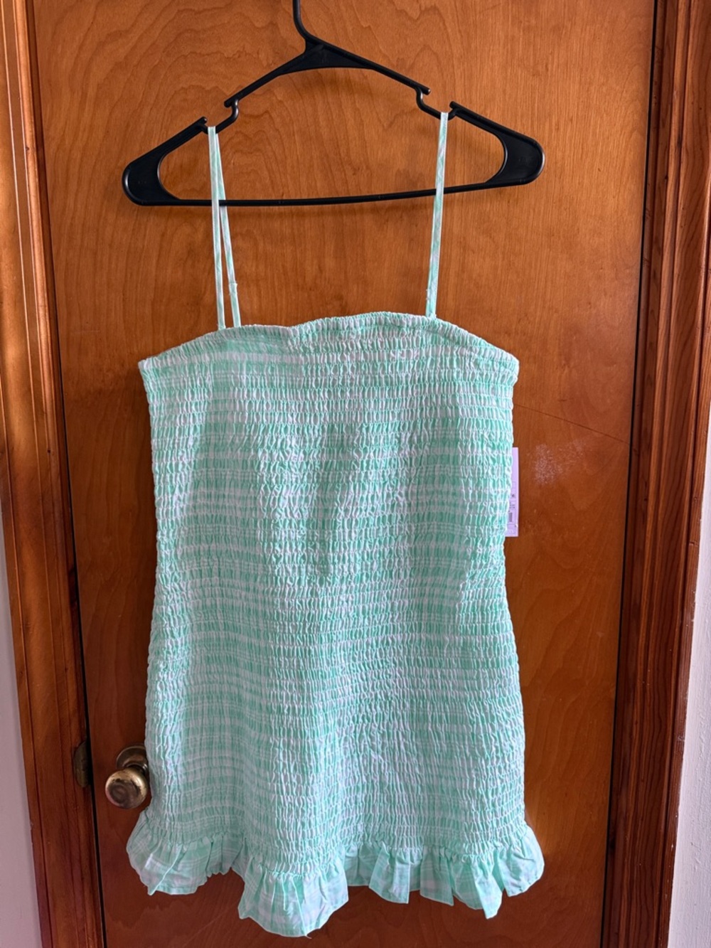 wild fable Light Mint Gingham Smocked Ruffle-Hem Mini Dress